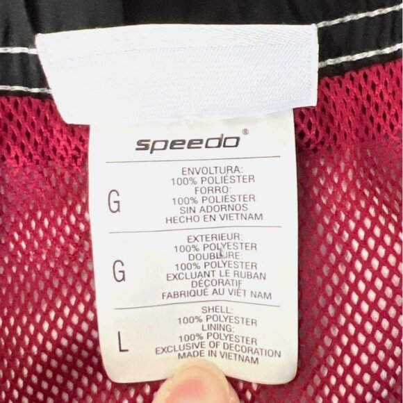 Speedo Mens Swim Trunks Size L Tropical Red Floral Mesh Lined Shorts Drawstring - Picture 6 of 15